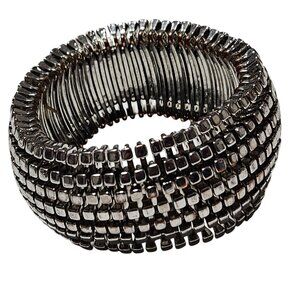 Vintage Silver Tone Chunky Stretch Bracelet Square Bead Design Fashion Jewelry